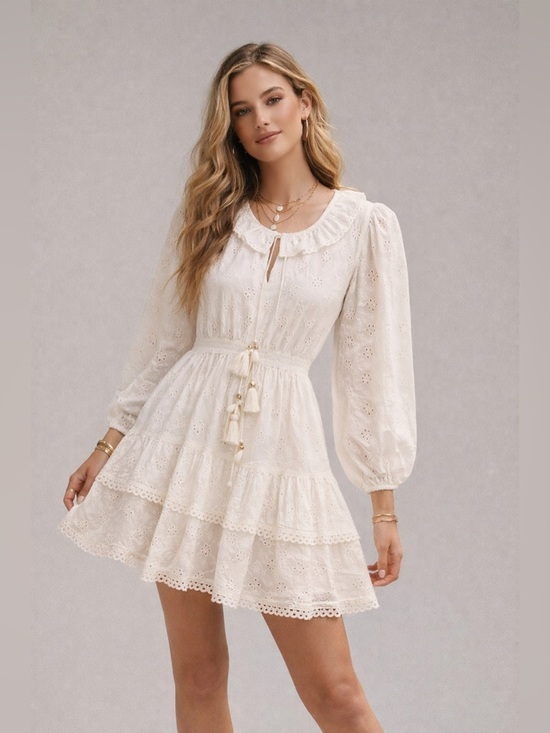 Bell By Alicia Bell Dresses & Skirts - Alicia Bell Eyelet Dress medium White Boho Cottagecore Mini Ruffle Tiered